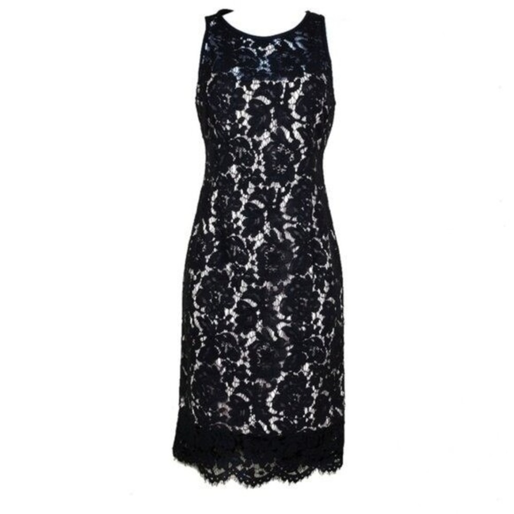White House Black Market Sleeveless Black Floral Lace Sheath Dress Size 00